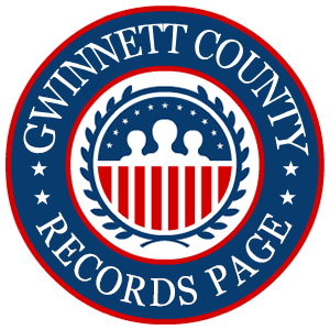 A round, red, white, and blue logo with the words 'Gwinnett County Records Page' in relation to the state of Georgia.